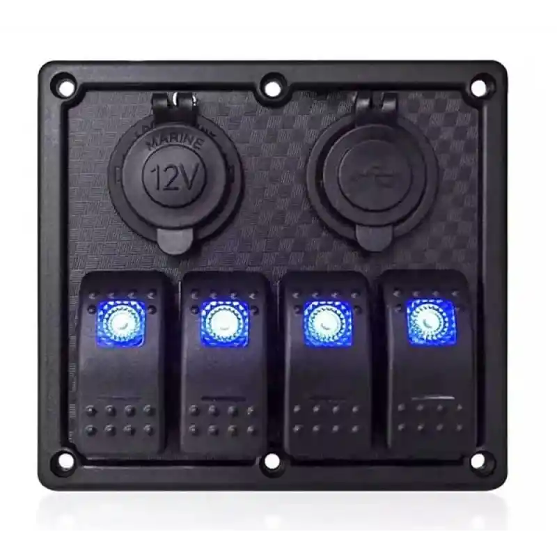 BFY Sigortalı Switch Panel USB + 12V Çakmaklık, 4 Anahtarlı