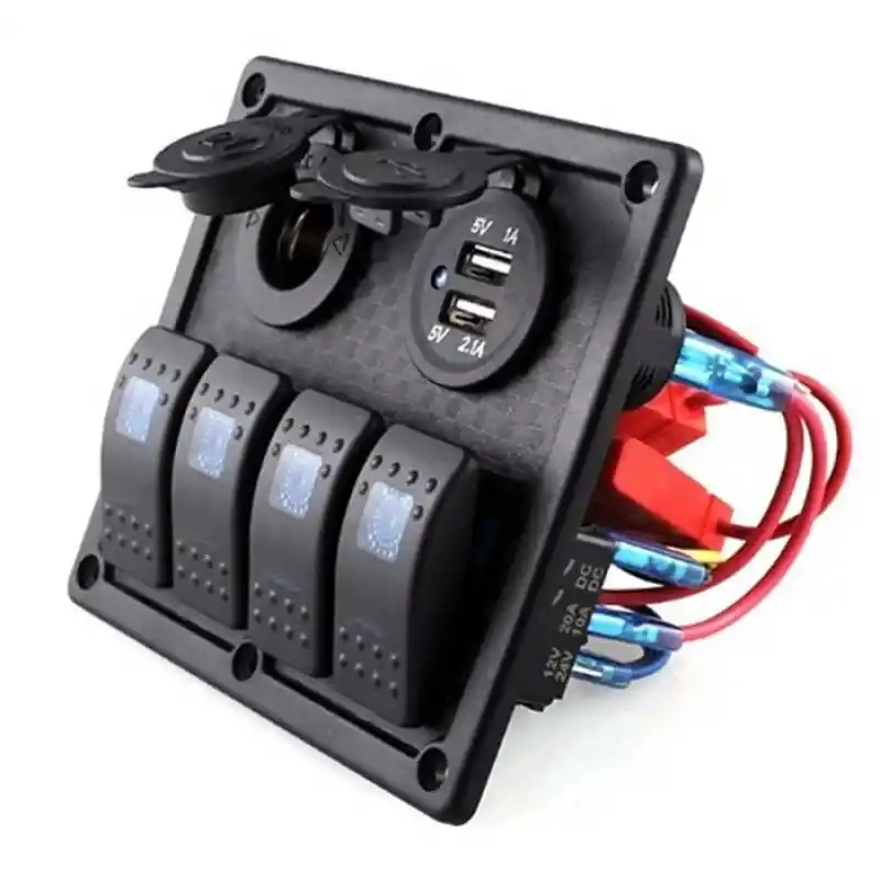 BFY Sigortalı Switch Panel USB + 12V Çakmaklık, 4 Anahtarlı