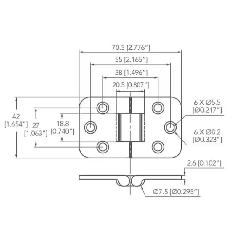 Masa Menteşesi 316 Pasl. Çelik 42*70,5mm
