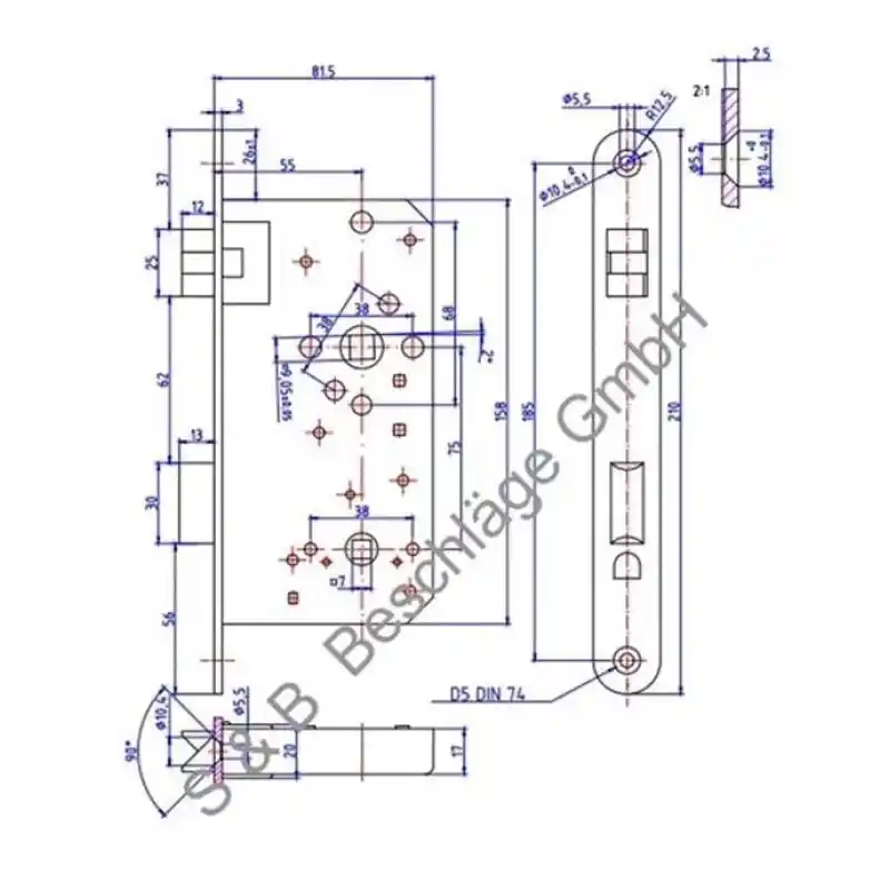 Polisajlı paslanmaz çelik tuvalet kapısı kilidi, sol