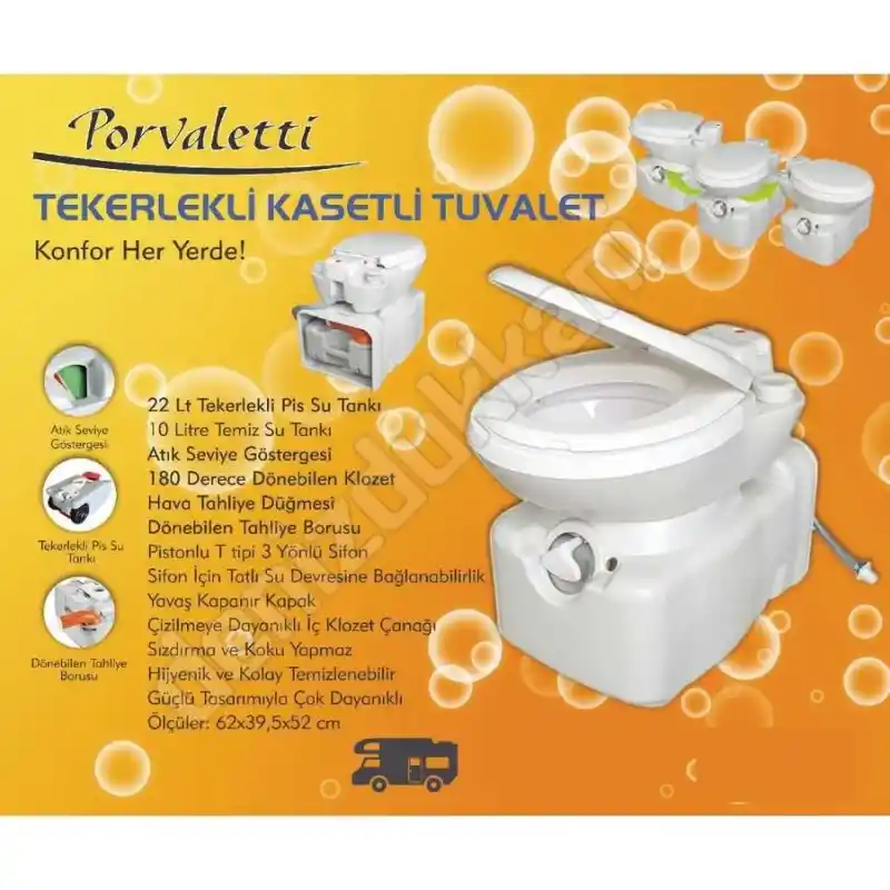 Porvaletti Tekerlekli Kasetli Karavan Tuvaleti 22 Lt Pis Su Tankı