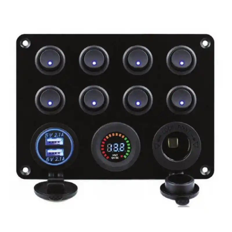 Switch Panel, 8 Anahtarlı, Voltmetre ve USB Şarjlı