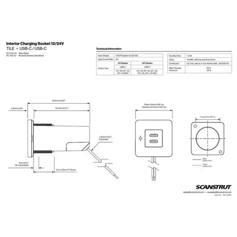 TILE-USB-C/USB-C ŞARJ SOKETİ, SİYAH ÇERÇEVE