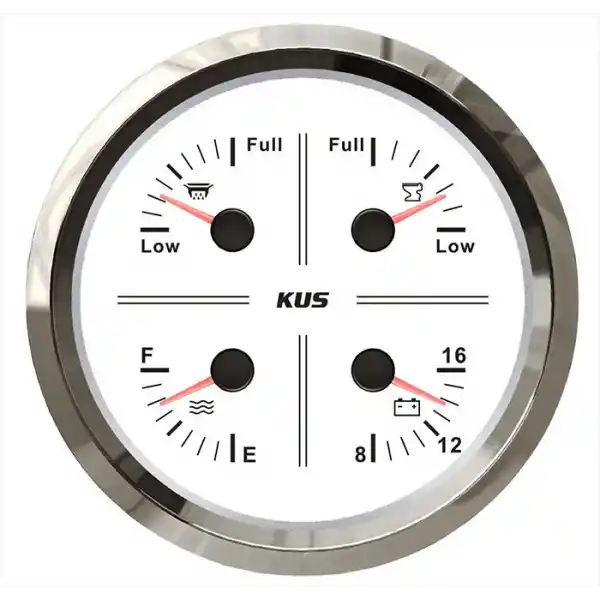 KUS Temiz Su + Pis Su + Gri Su + 12V Voltmetre 4lü Gösterge 111mm - Beyaz