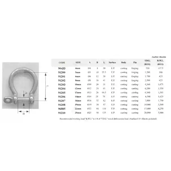 Anchor Shackle, Type Aısı 316 Dıam 10mm
