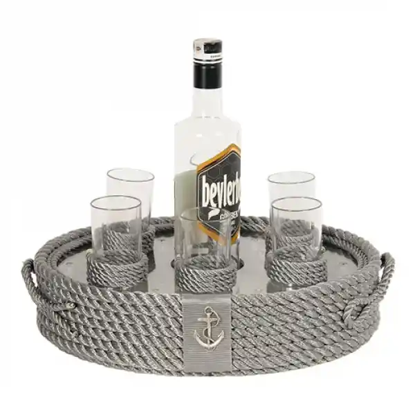CaptainRA Rakı Bardaklı Tepsi Gri