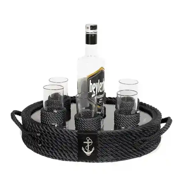 CaptainRA Rakı Bardaklı Tepsi Siyah