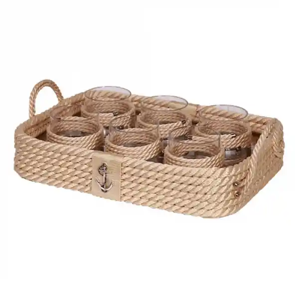 CaptainRA Viski Bardaklı Tepsi Bej