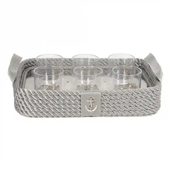 CaptainRA Viski Bardaklı Tepsi Gri