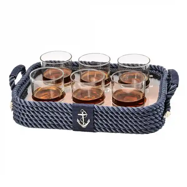 CaptainRA Viski Bardaklı Tepsi Lacivert