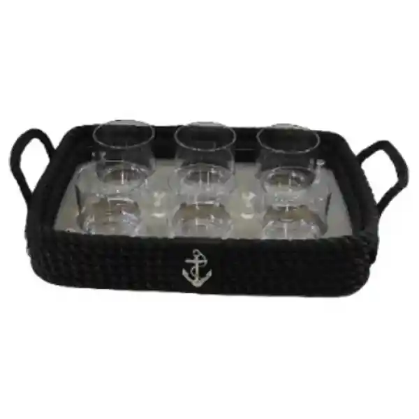 CaptainRA Viski Bardaklı Tepsi Siyah