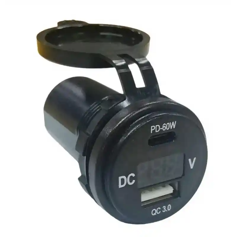 USB + Type-c + Voltmetre 12-24V Şarj Soketi
