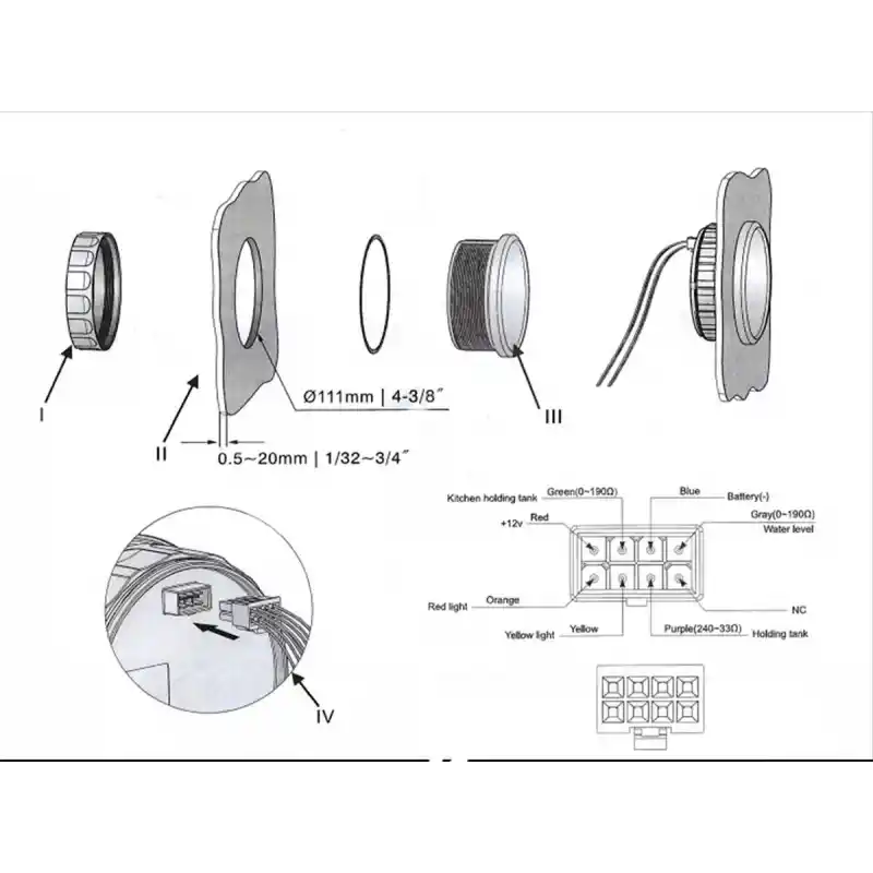 KUS Temiz Su + Pis Su + Gri Su + 12V Voltmetre 4lü Gösterge 111mm - Beyaz