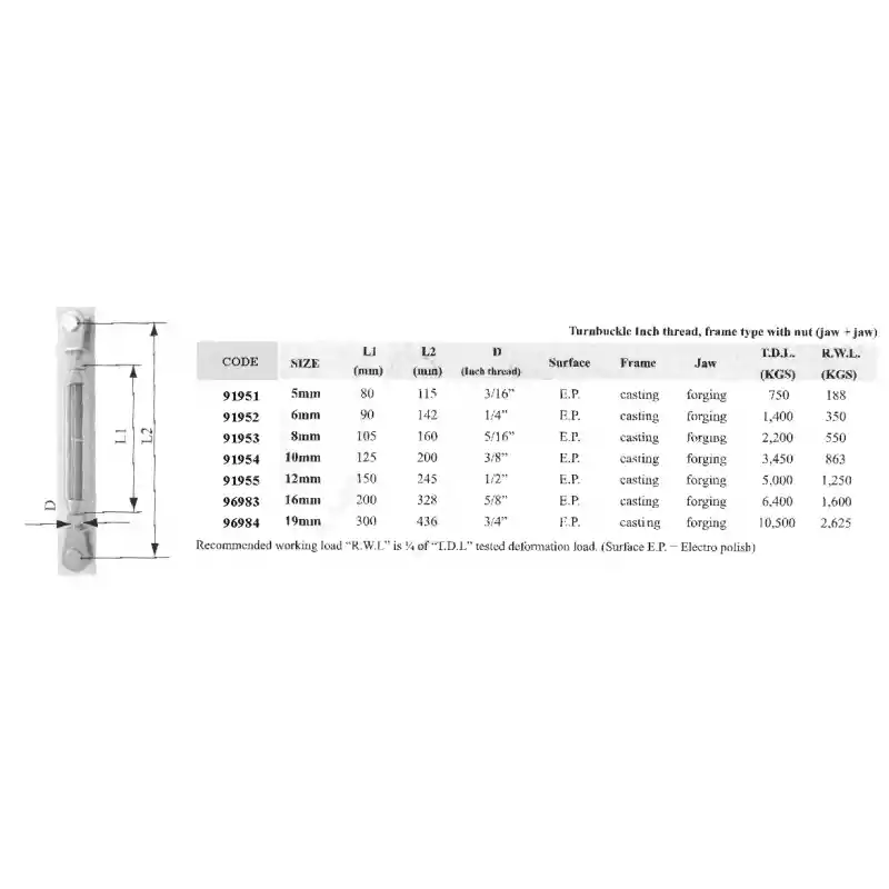 Lalizas 91953 AISI 316 Paslanmaz Çelik Açık Gövde Liftin 8 mm
