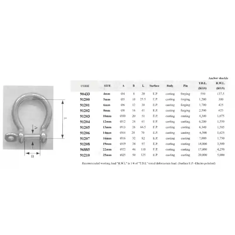 Anchor Shackle, Type Aısı 316 Dıam 10mm