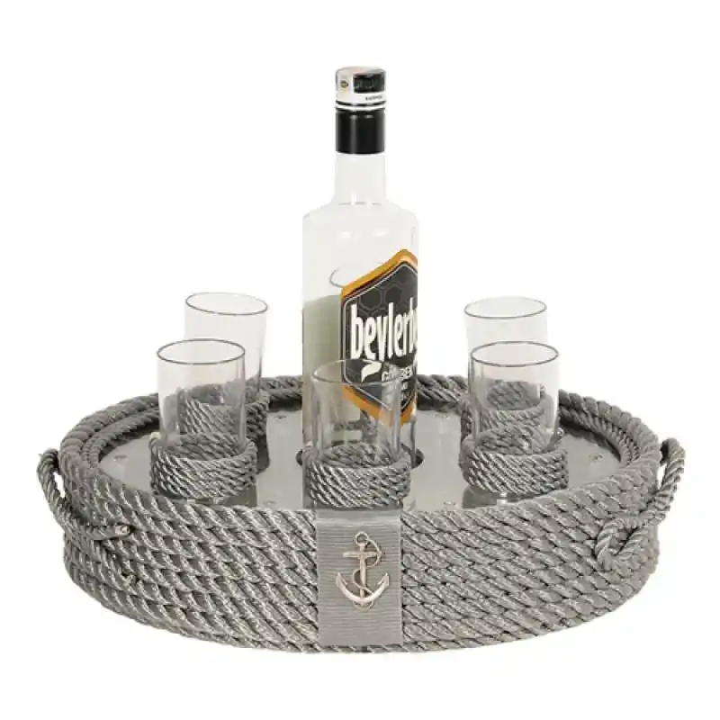 CaptainRA Rakı Bardaklı Tepsi Gri