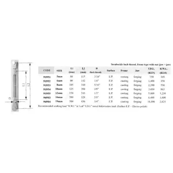 Lalizas 91953 AISI 316 Paslanmaz Çelik Açık Gövde Liftin 8 mm