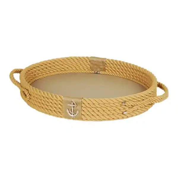 CaptainRA Deri Tabanlı Tepsi (oval) Krem