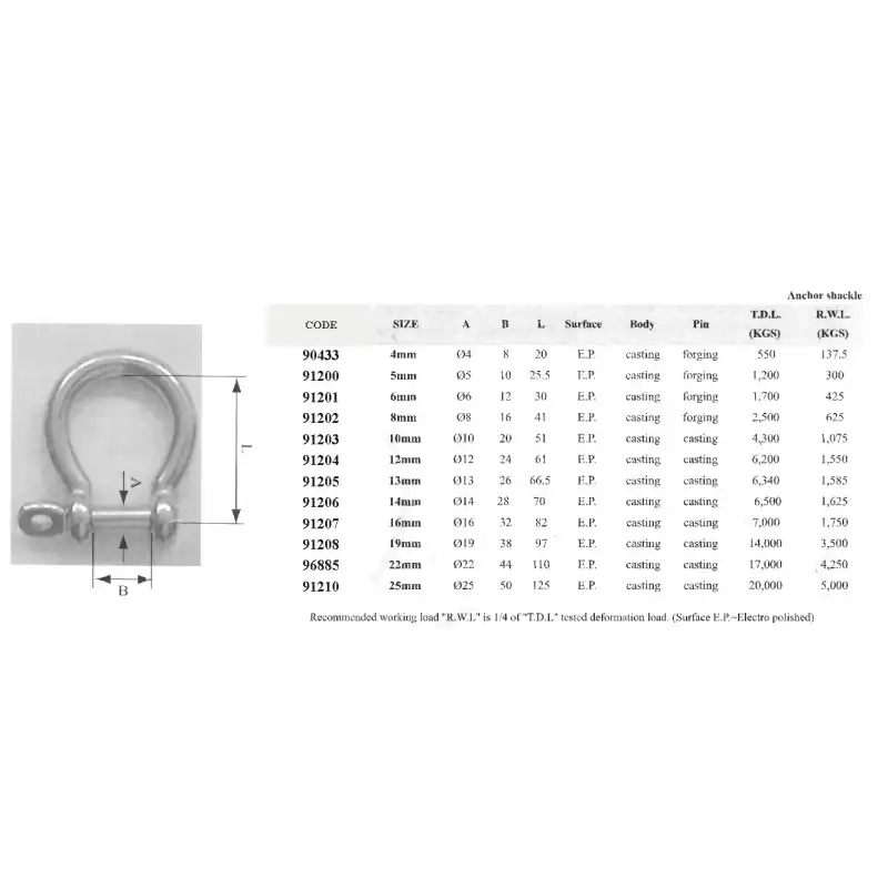 Anchor Shackle, Type Aısı 316 Dıam 6mm
