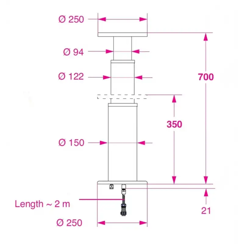 Barka Elektrikli Masa Ayağı, Siyah. 24V. 2 Kademe-700mm