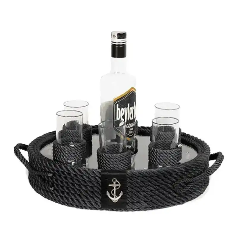 CaptainRA Rakı Bardaklı Tepsi Siyah