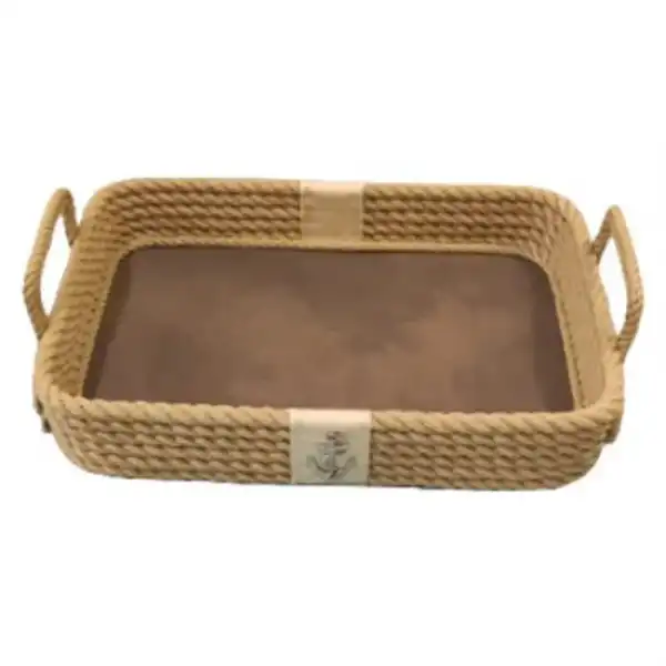 CaptainRA Deri Tabanlı Tepsi (Dikdörtgen) Krem