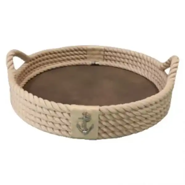 CaptainRA Deri Tabanlı Tepsi (Yuvarlak) Bej