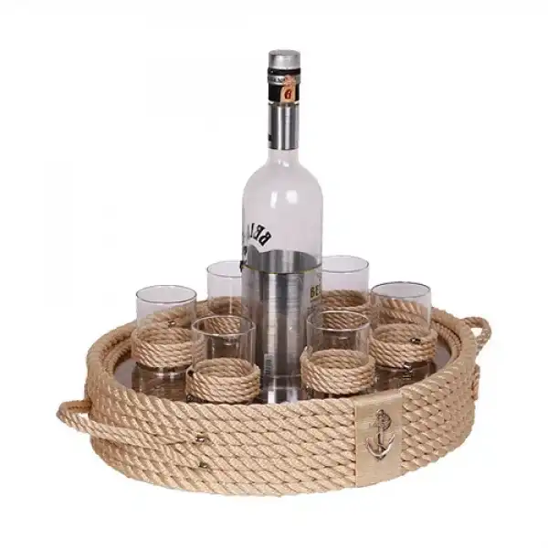 CaptainRA Rakı Bardaklı Tepsi Bej