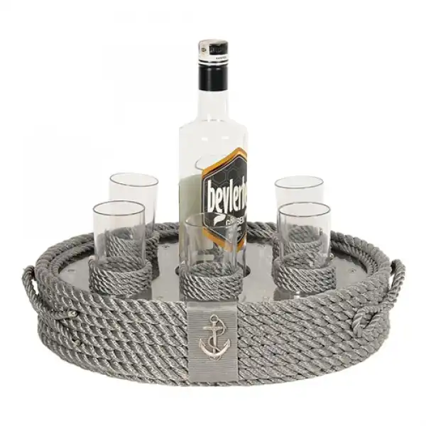 CaptainRA Rakı Bardaklı Tepsi Gri