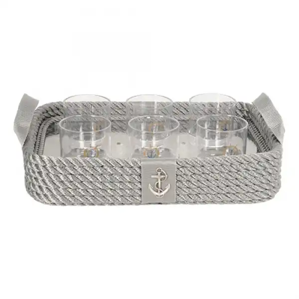 CaptainRA Viski Bardaklı Tepsi Gri