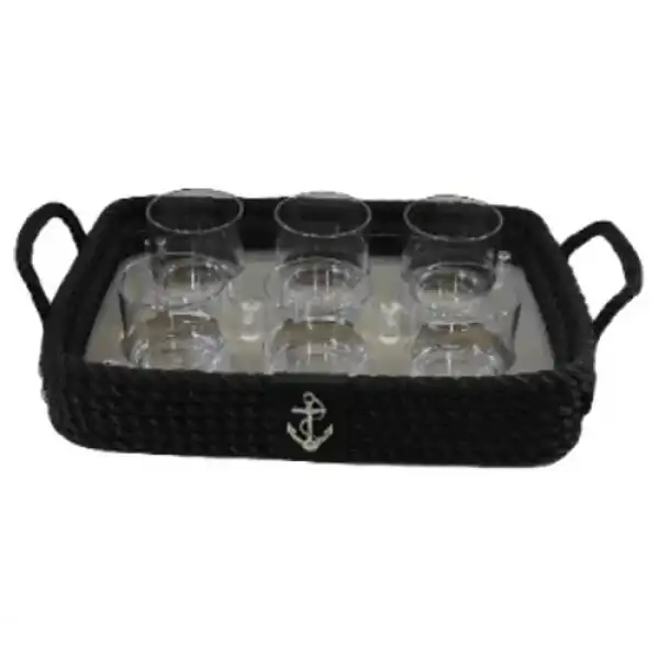 CaptainRA Viski Bardaklı Tepsi Siyah