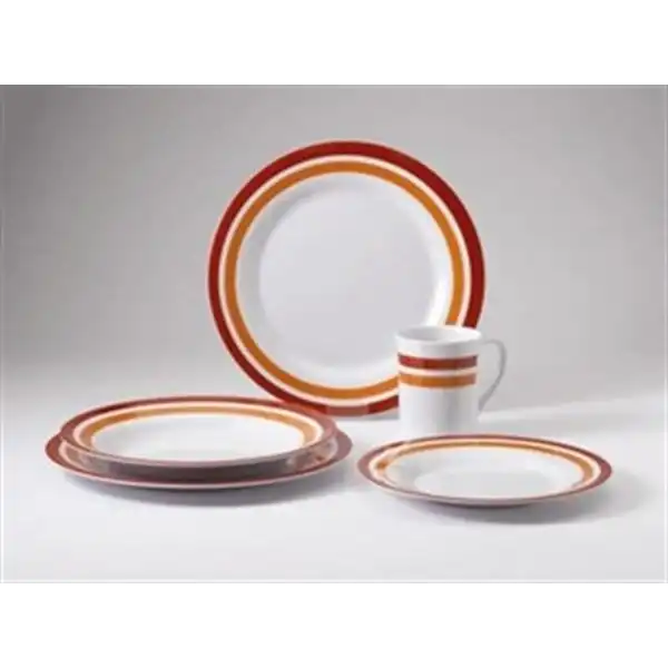 Promo-Line Red rings, 16 parça melamin yemek takımı