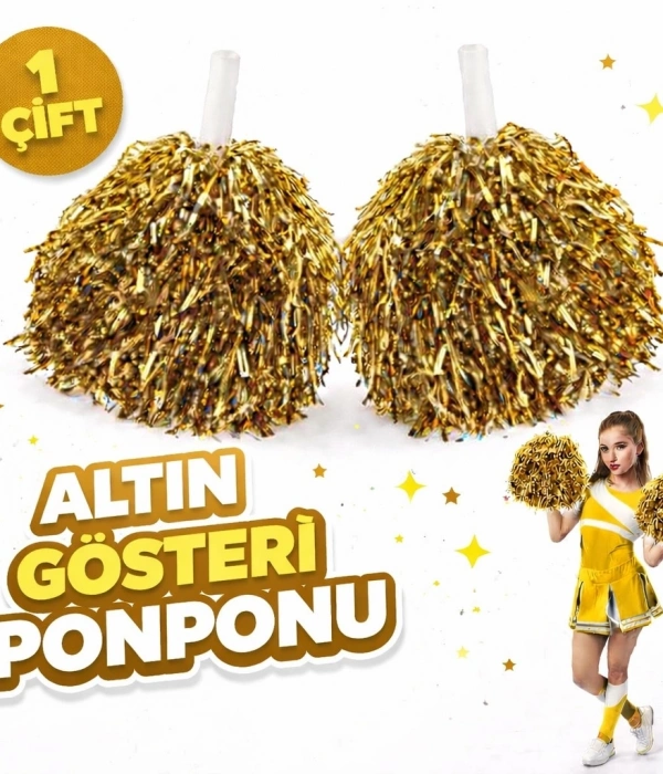 1 Çift ( 2 Adet ) Altın Renk 23 Nisan 19 Mayıs 29 Ekim Okul Gösteri Ponponları