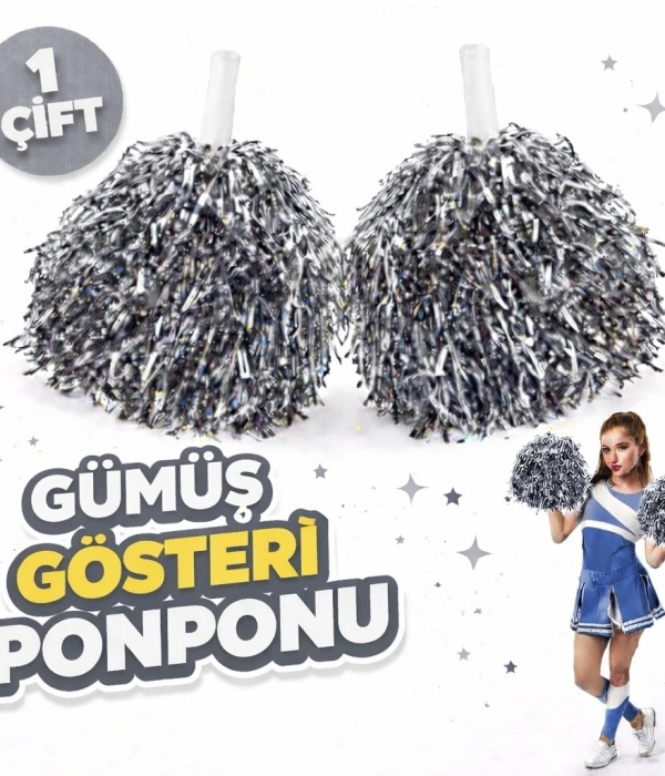 1 Çift ( 2 Adet ) Gümüş Renk 23 Nisan 19 Mayıs 29 Ekim Okul Gösteri Ponponları