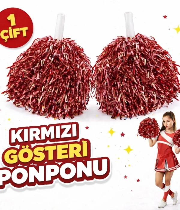 1 Çift ( 2 Adet ) Kırmızı Renk 23 Nisan 19 Mayıs 29 Ekim Okul Gösteri Ponponları