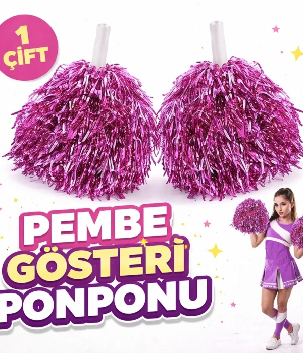 1 Çift ( 2 Adet ) Pembe Renk 23 Nisan 19 Mayıs 29 Ekim Okul Gösteri Ponponları