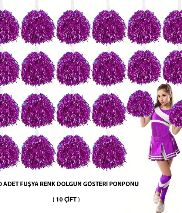 10 Çift ( 20 Adet ) Fuşya Renk 23 Nisan 19 Mayıs 29 Ekim Okul Gösteri Ponponları