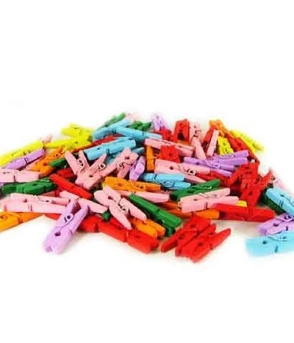 100lü Renkli Ahşap Mandal 2.5cm (12li Paket-1200 Adet)
