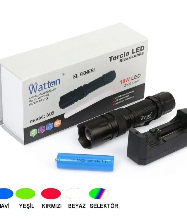 10w 2000 Lümen 4 Renk Güçlü El Feneri  Wt-605
