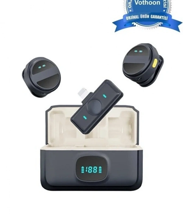 2 Adet Profesyonel Kablosuz Yaka Mikrofonu Lighting Uyumlu Manyetik Klipsli