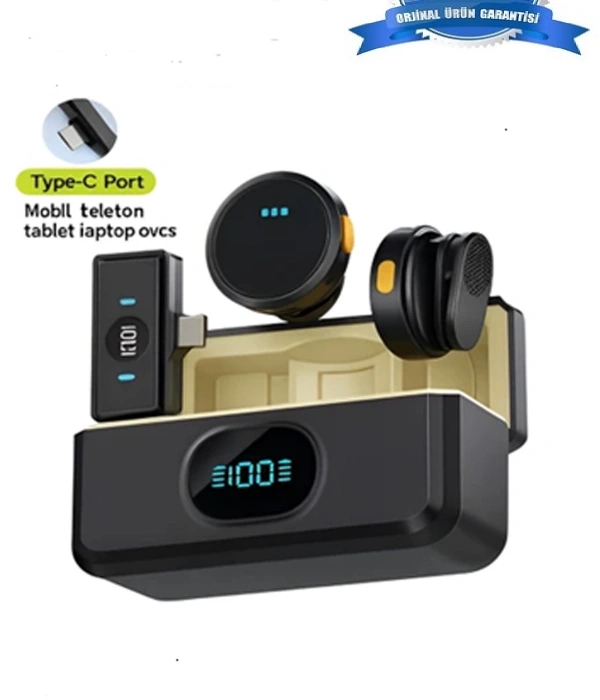 2 Adet Profesyonel Kablosuz Yaka Mikrofonu Typce Uyumlu Manyetik Klipsli