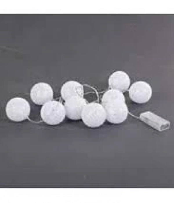 2m 10lu Işıklı Beyaz Top Dekoratif Süs Pilli