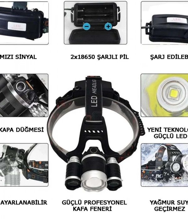 3 Başlıklı Şarjlı  Kafa Feneri   Wt-256
