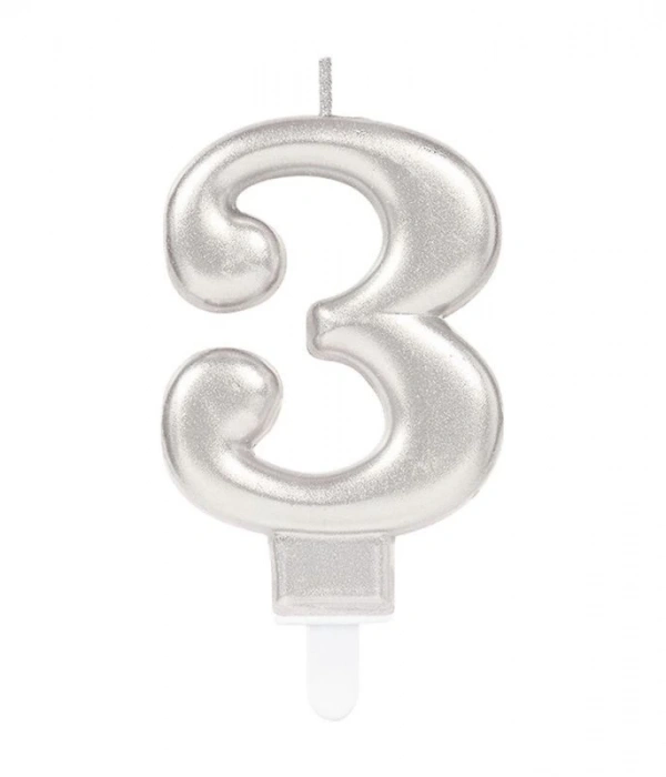 3 Rakam Mum Gümüş Renk