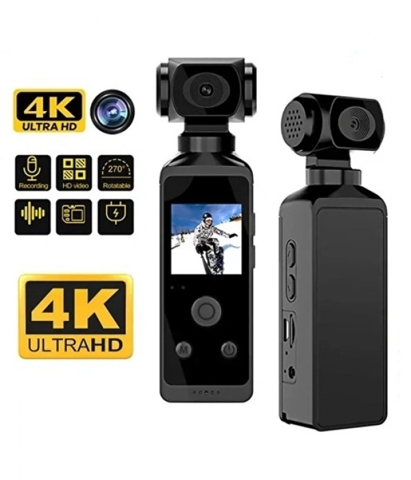 4k Ultra Hd Aksiyon Kamerası 270° Geniş Açı Döner Klips Su Geçirmez Kılıf Wifi Kamera