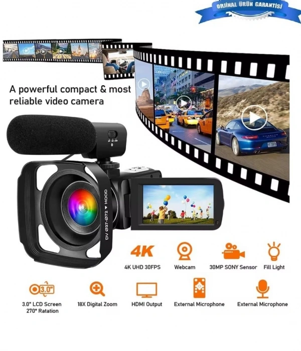 4k Vlog Dijital Video Kamera Wifi 48mp 16x Kaydedici Fotoğrafçılık 3.0’’ıps Dokunmatik Ekran Mikrofon Çift Batarya