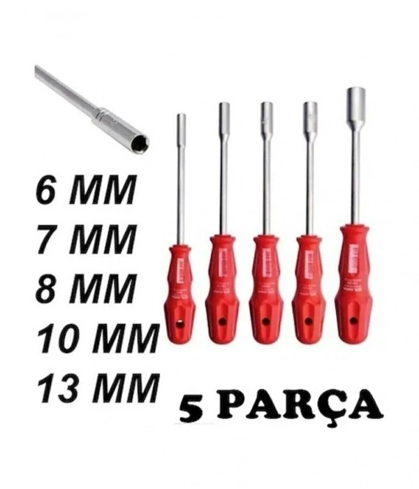 5 Adet Lokma Anahtar Tornavida 6/7/8/10/13/mm Metal Altıgen