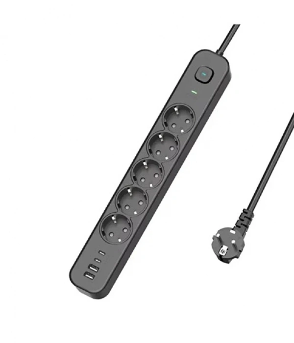 5 Prizli Akım Korumalı Uzatma Kablosu | 2xusb-a + 2xusb-c | 3680w - 2m Kablo