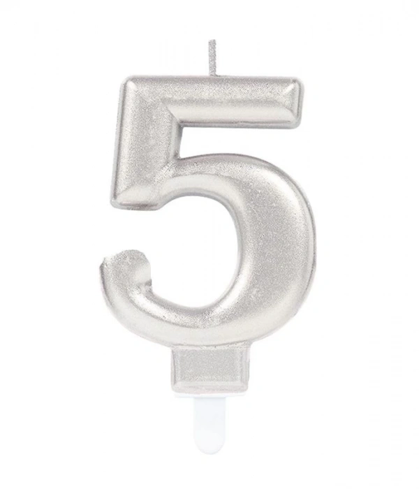 5 Rakam Mum Gümüş Renk