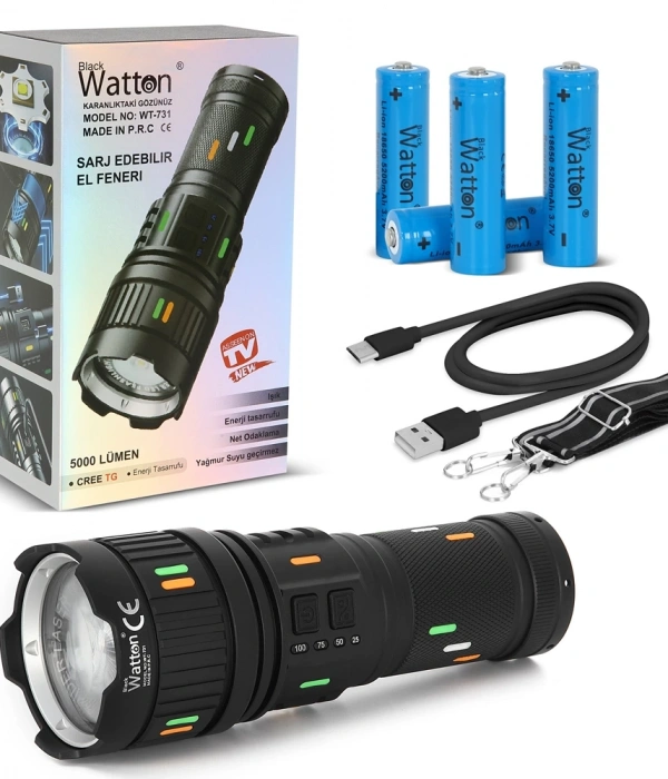 5000 Lümen Cree Tg Led Şarj Göstergeli El Feneri  Wt-731